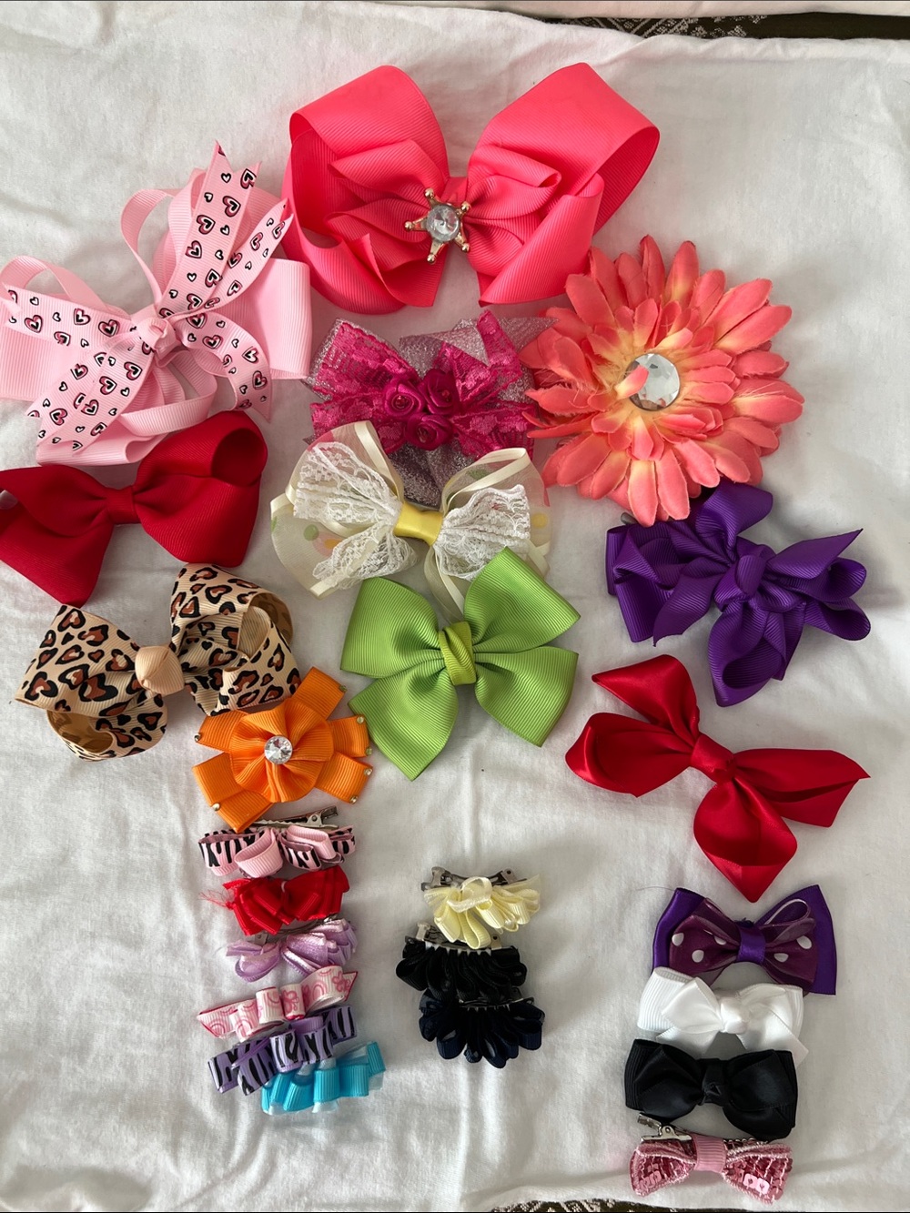 Assorted Kids Hair Bows and Clips - Pink, Hot Pink, Purple, Red, Green